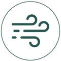 Wind icon in circular design, symbolizing airflow or ventilation