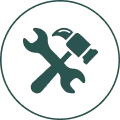 Wrench and hammer icon for tools and building materials